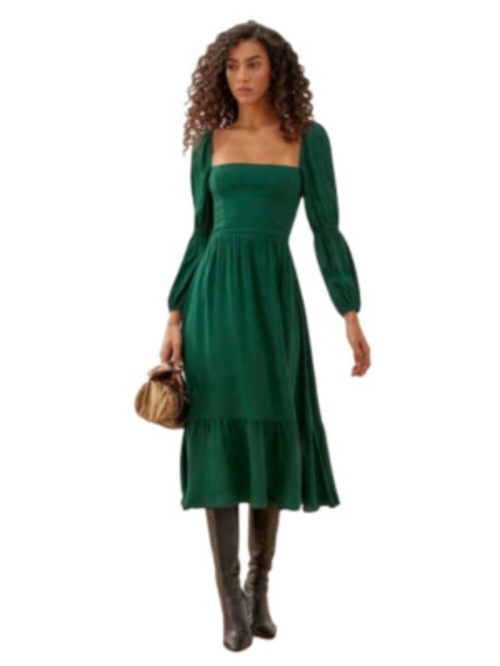 Reformation Mica Emerald Green Long Sleeve Midi Dress Size 10
